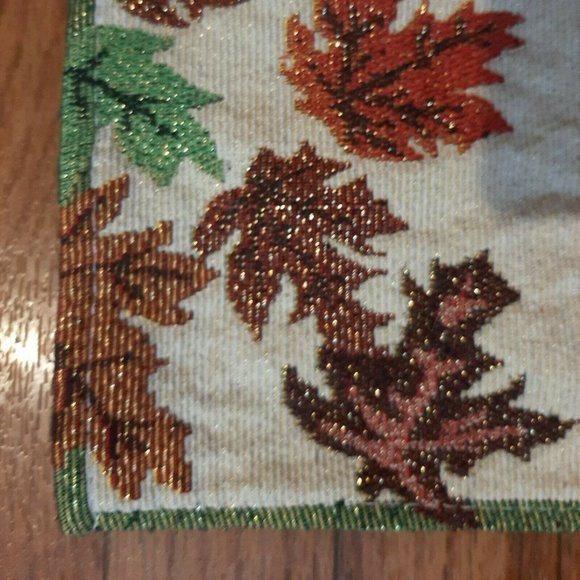 Set of 2 Fall Leaf Glittery Placemats Colorful Rectangle Tapestry - Picture 5 of 7